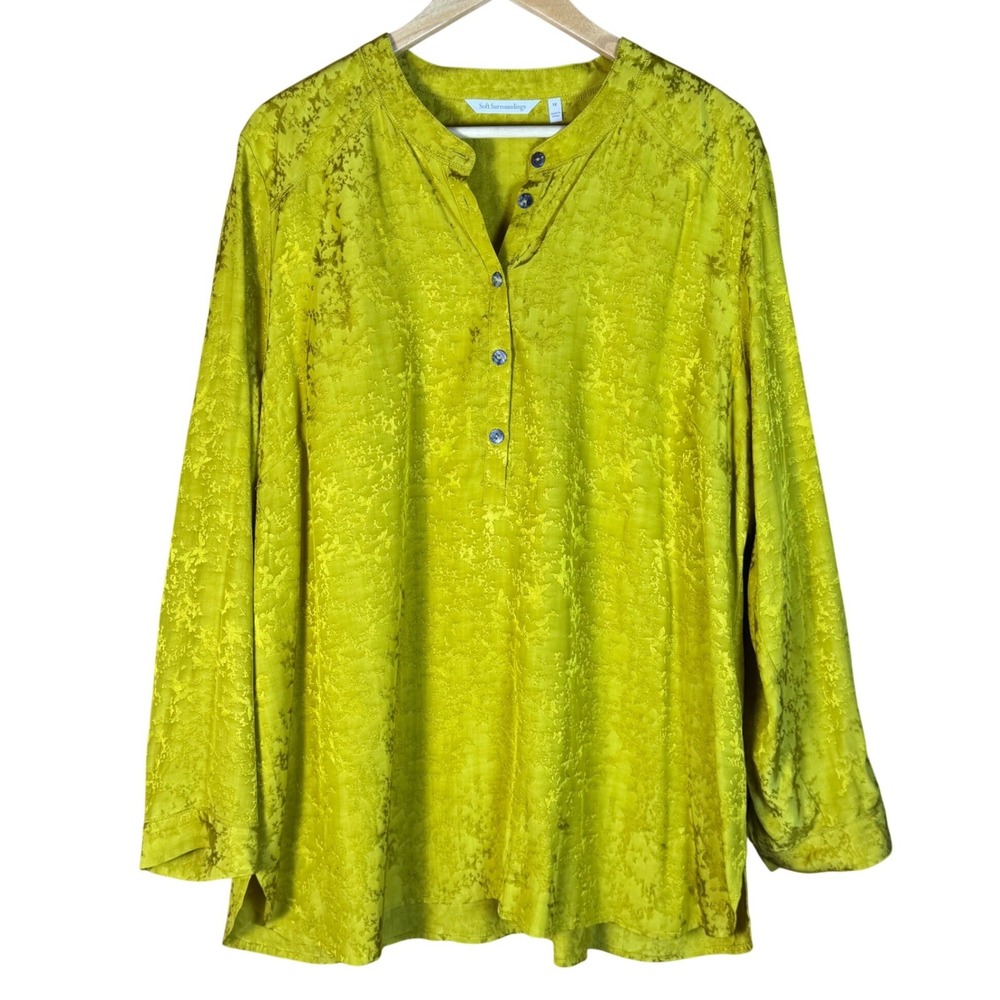Soft Surroundings Butterfly Jacquard Tunic Top Chartreuse Yellow 1X Spring,Color